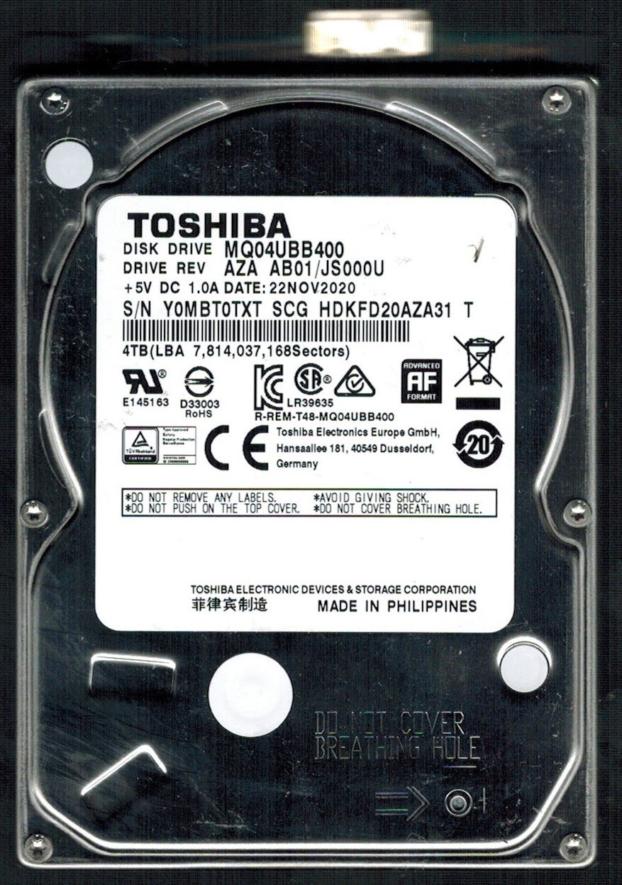 MQ04UBB400 HDKFD20AZA31 T REV:AZA AB01/JS000U 4TB NOV 2020 PHILIPPINES TOSHIBA