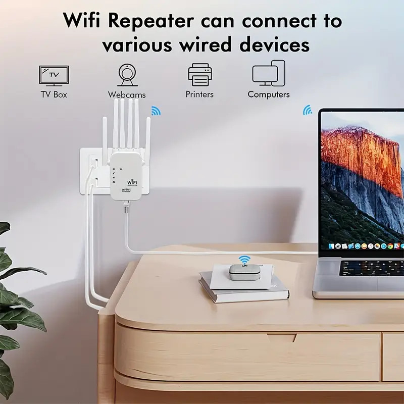WiFi Extender 1200Mbps WiFi Booster Signal Amplifier w/ Dual Antennas & Ethernet