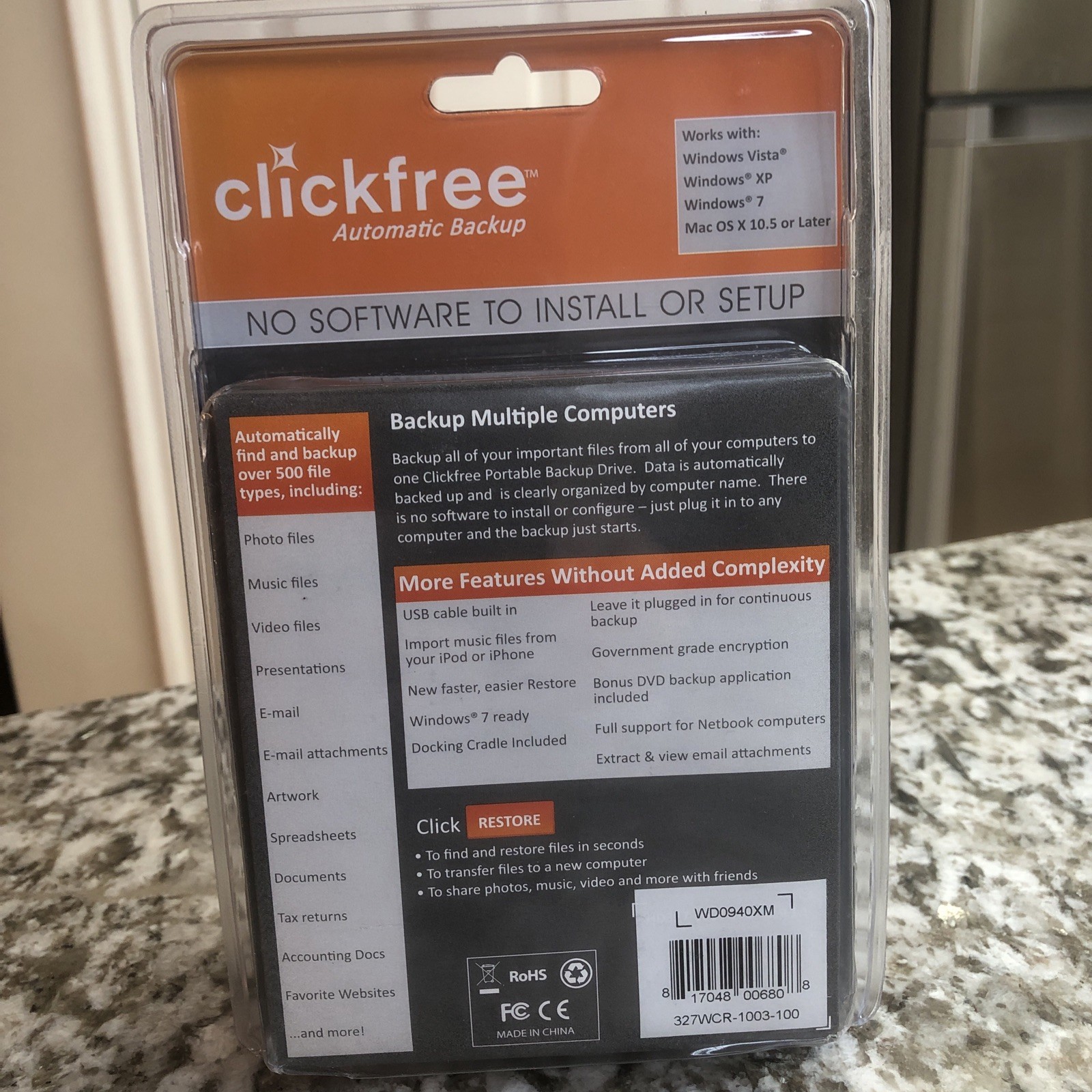 Clickfree C2 320GB External USB Hard Drive Automatic Backup SEALED for PC Mac