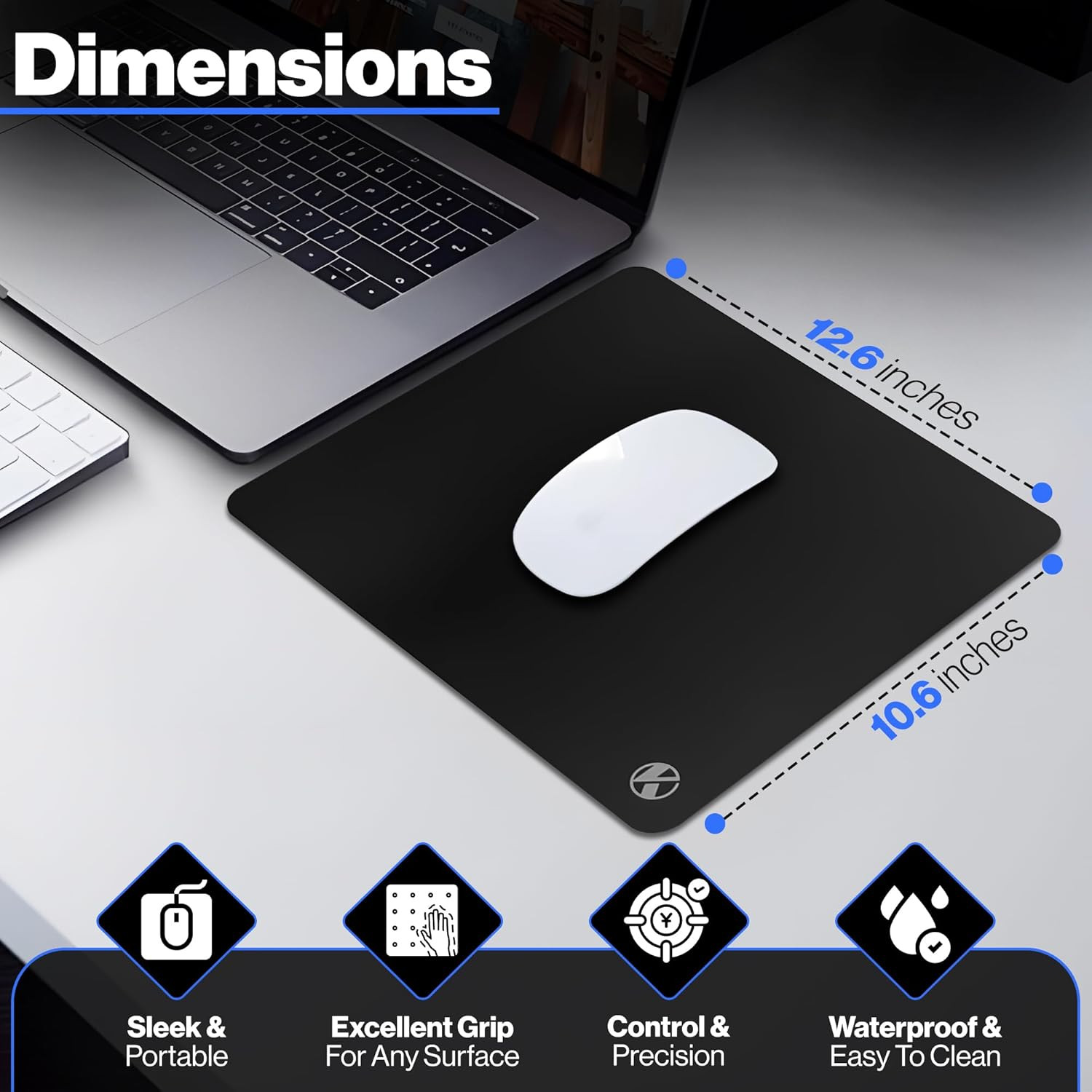 Large Metallic Coated Hard Surface Mouse Pad Black Smooth Glide for Gaming