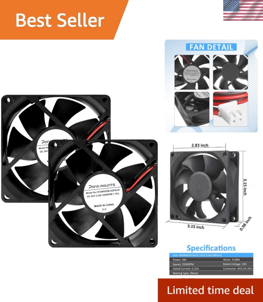 24V DC 80mm Cooling Fan – Silent Operation and Easy 2-Pin Connection – 2-Pack