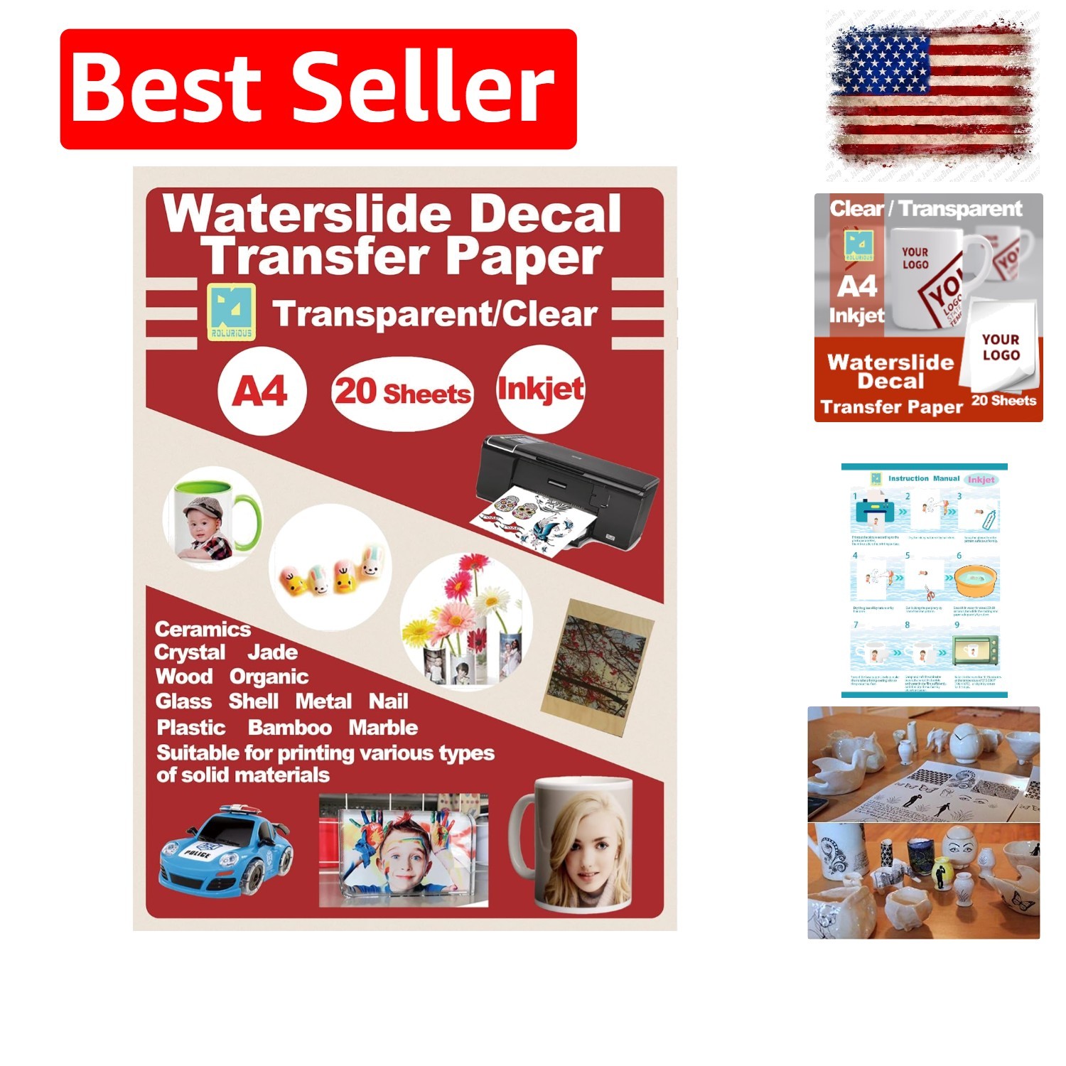 Waterslide Decal Paper for Inkjet Printers Only, Clear Transparent Water Slid…