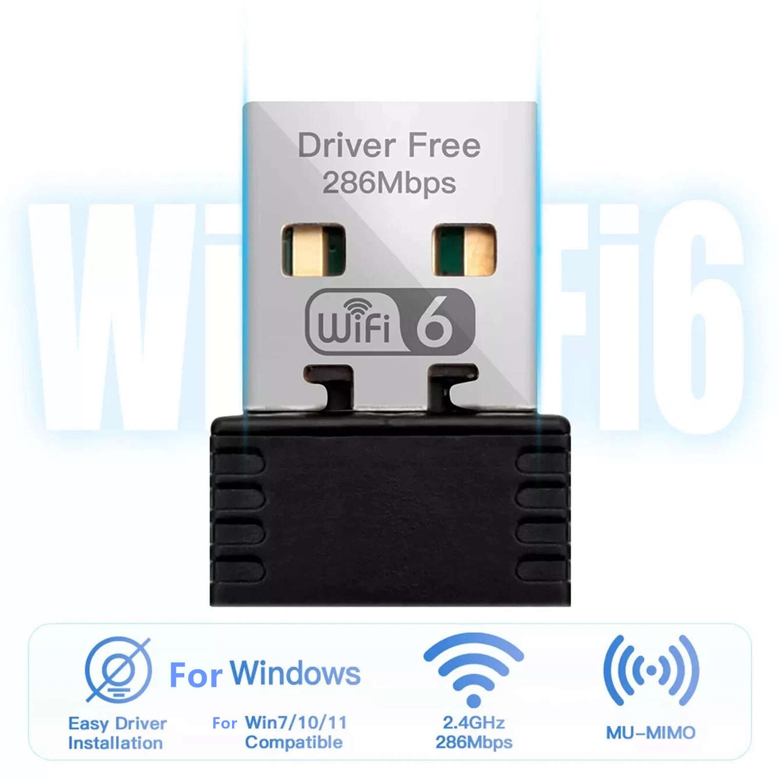 802.11ax WiFi 6 Wireless USB Adapter 2.4GHz 286Mbps Network Card for Win10 PC