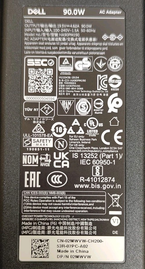 GENUINE NEW DELL 90W 19.5V 4.62A AC Adapter HA90PM190