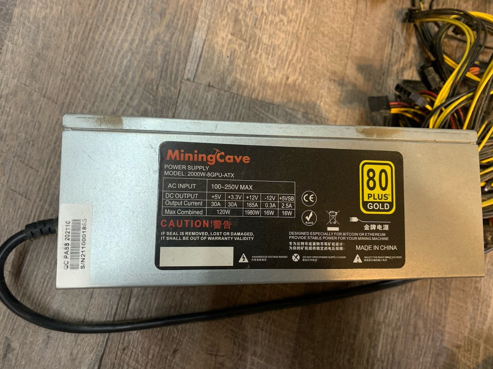 MiningCave Power Supply 2000W 80 PLUS GOLD Model: 2000W-8GPU-ATX