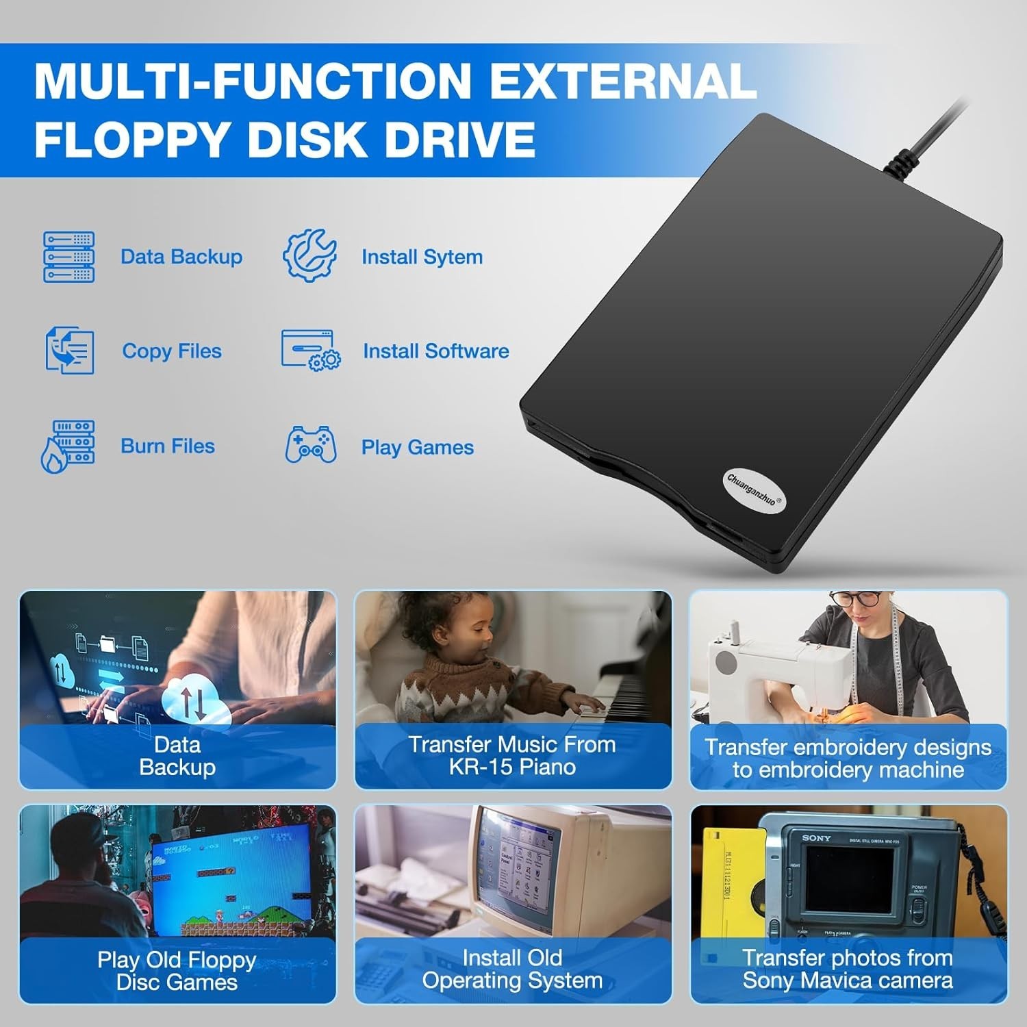 Dust-Resistant External Floppy Disk Drive – Compatible with Windows 11-2000