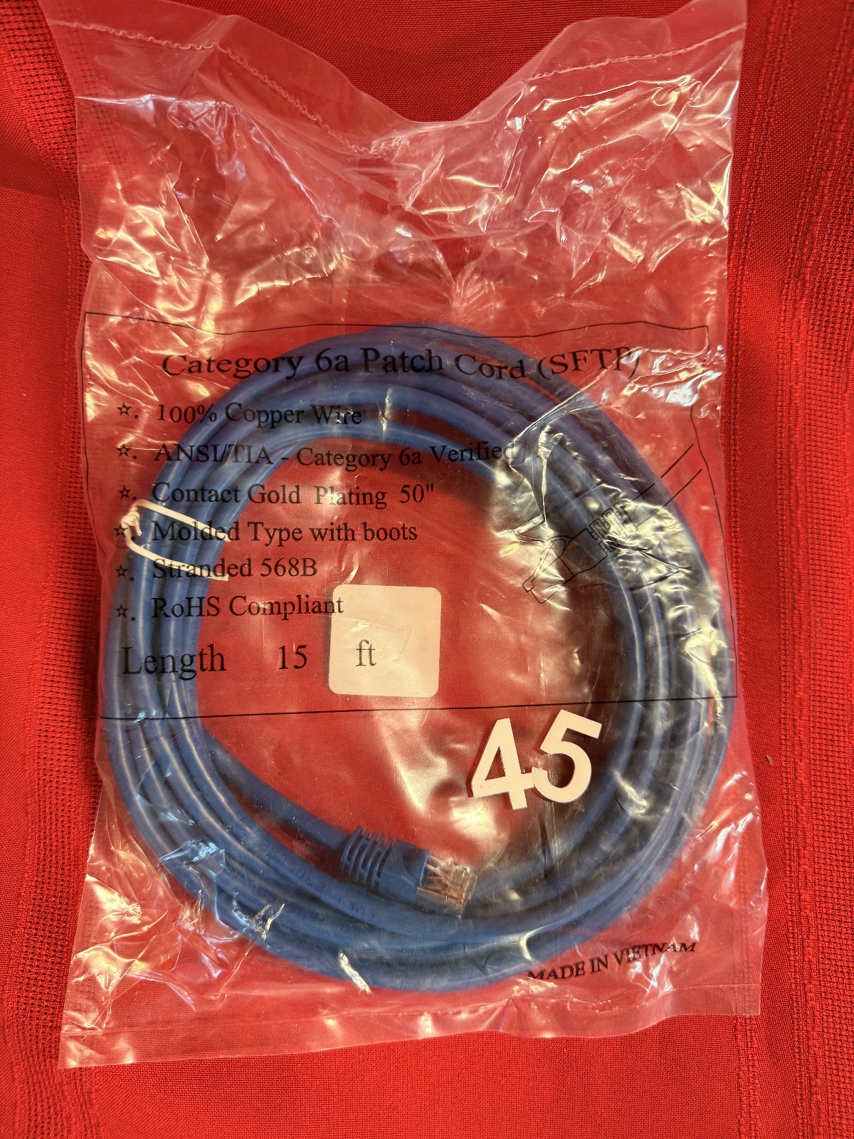 #45 Category 6 Patch Cord UTP Cable Stranded 568B 15 Feet Length