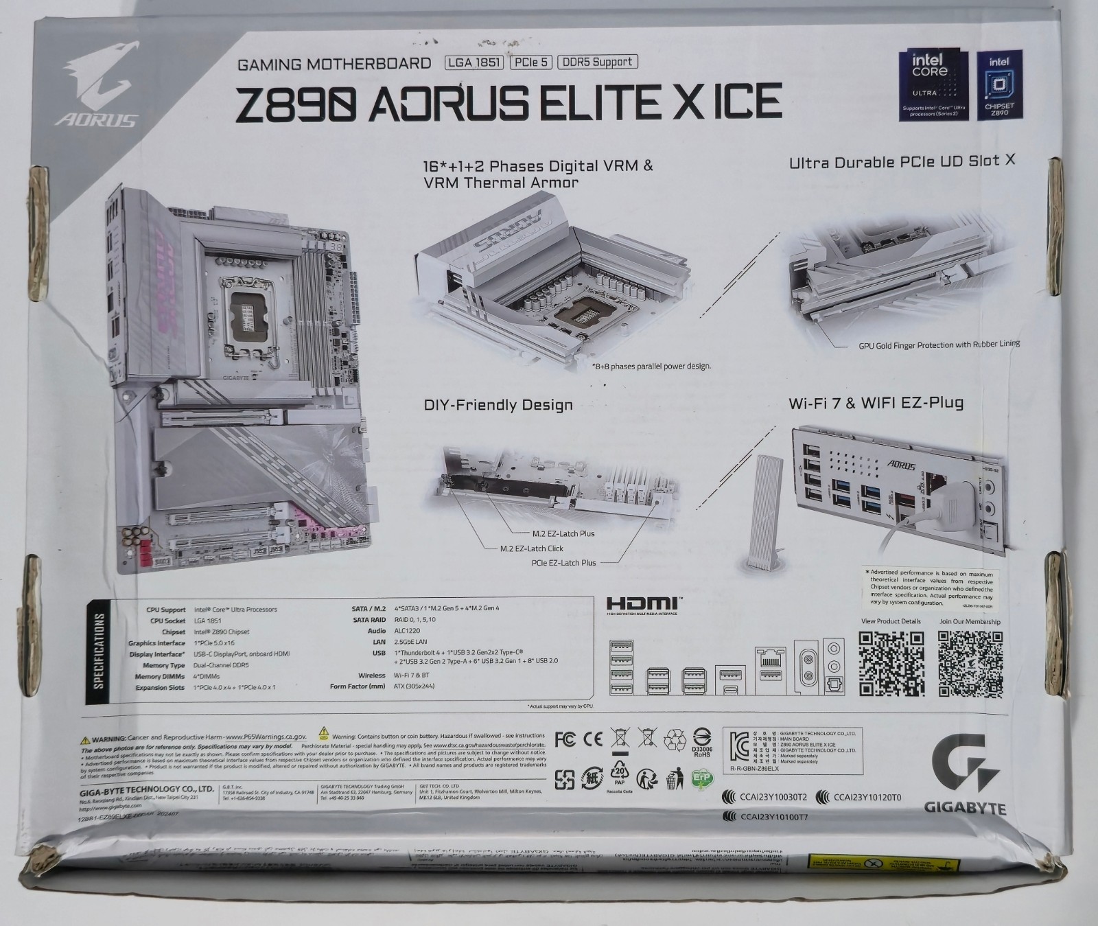 GIGABYTE Z890 AORUS ELITE X ICE Intel Core Ultra LGA 1851 WIFI7 DDR5 *READ*