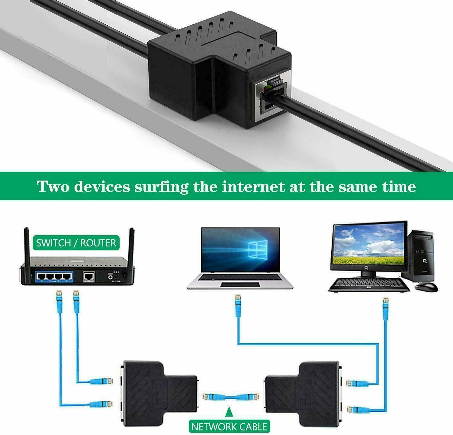RJ45 Splitter Adapter 1 to 2 Ways Dual Female Port CAT6/5/7LAN Ethernet Plug LOT