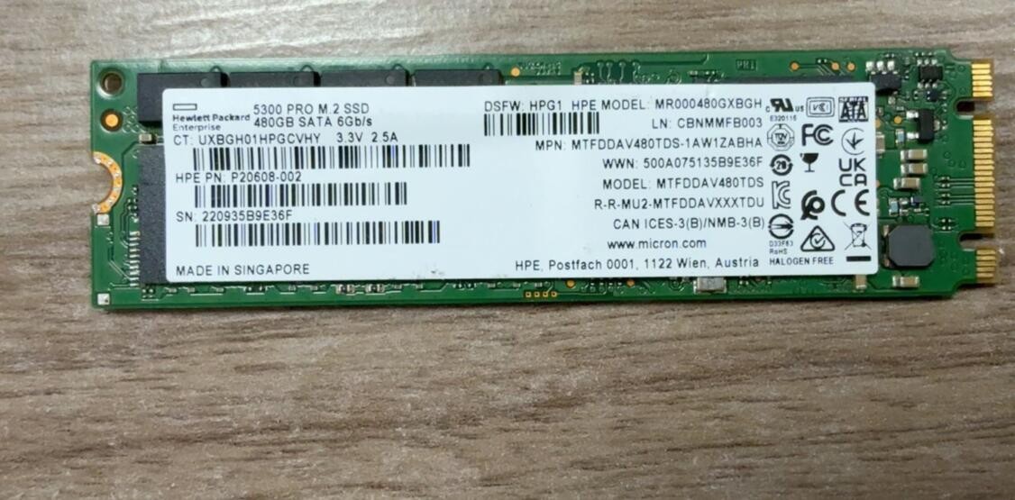 HPE Micron MTFDDAV480TDS 5300 Pro 480GB M.2 2280 6G/s SATA Solid State Drive SSD