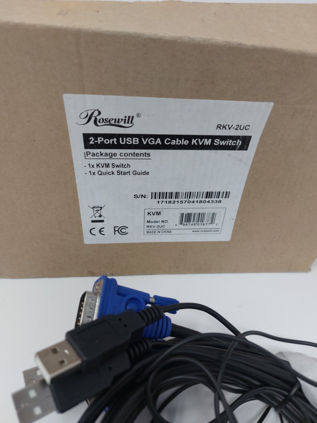 Rosewill 2 Port USB KVM Switch RKV-2UC USB Cable and Switch Remote OPEN BOX