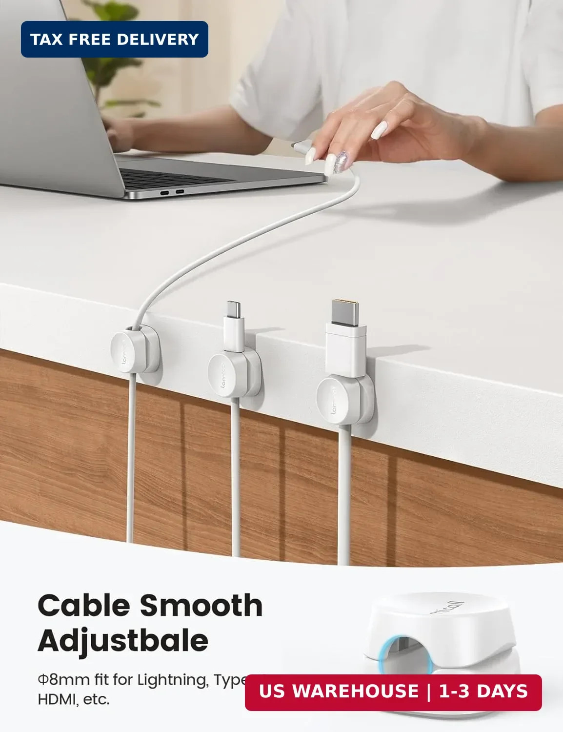 Lamicall 8 Pack Cord Organizer, [1s Lock] Spring Cable Management Clips – Adhesi