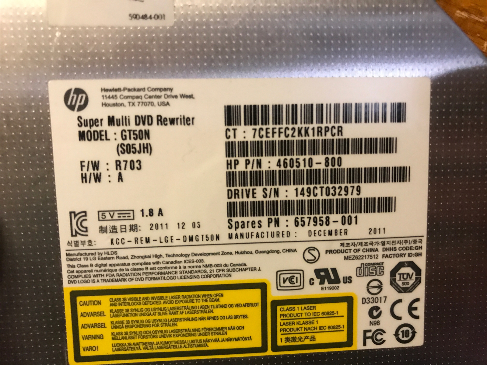 Lenovo ThinkPad, 75Y5115, DVD-MULTI III Drive Model:GT50N / GT33N / GT80N