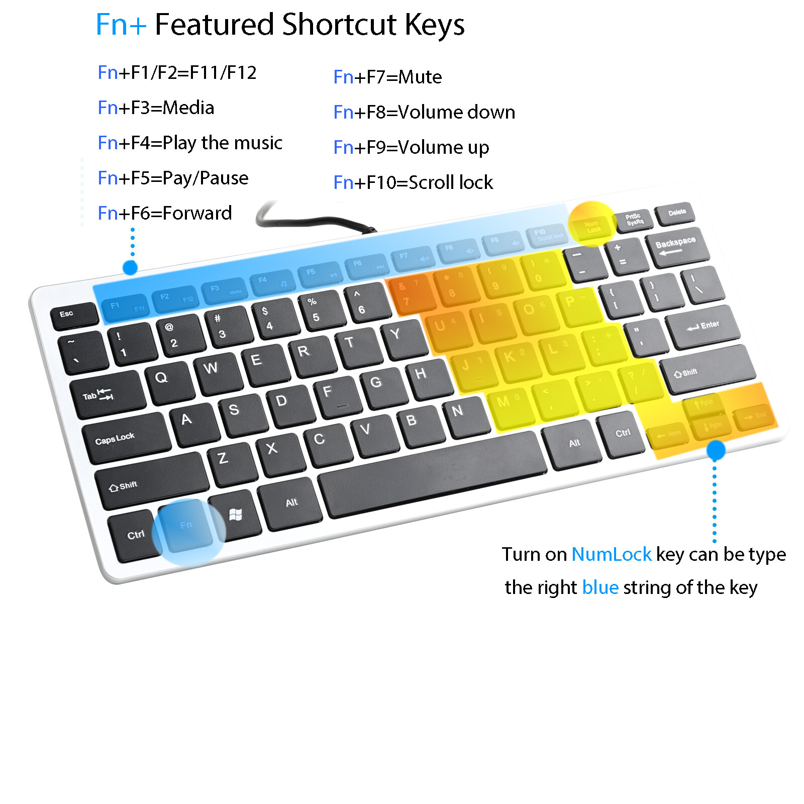 Mini USB Slim Wired 78 Keys Small Super Thin Compact Keyboard for Desktop Laptop