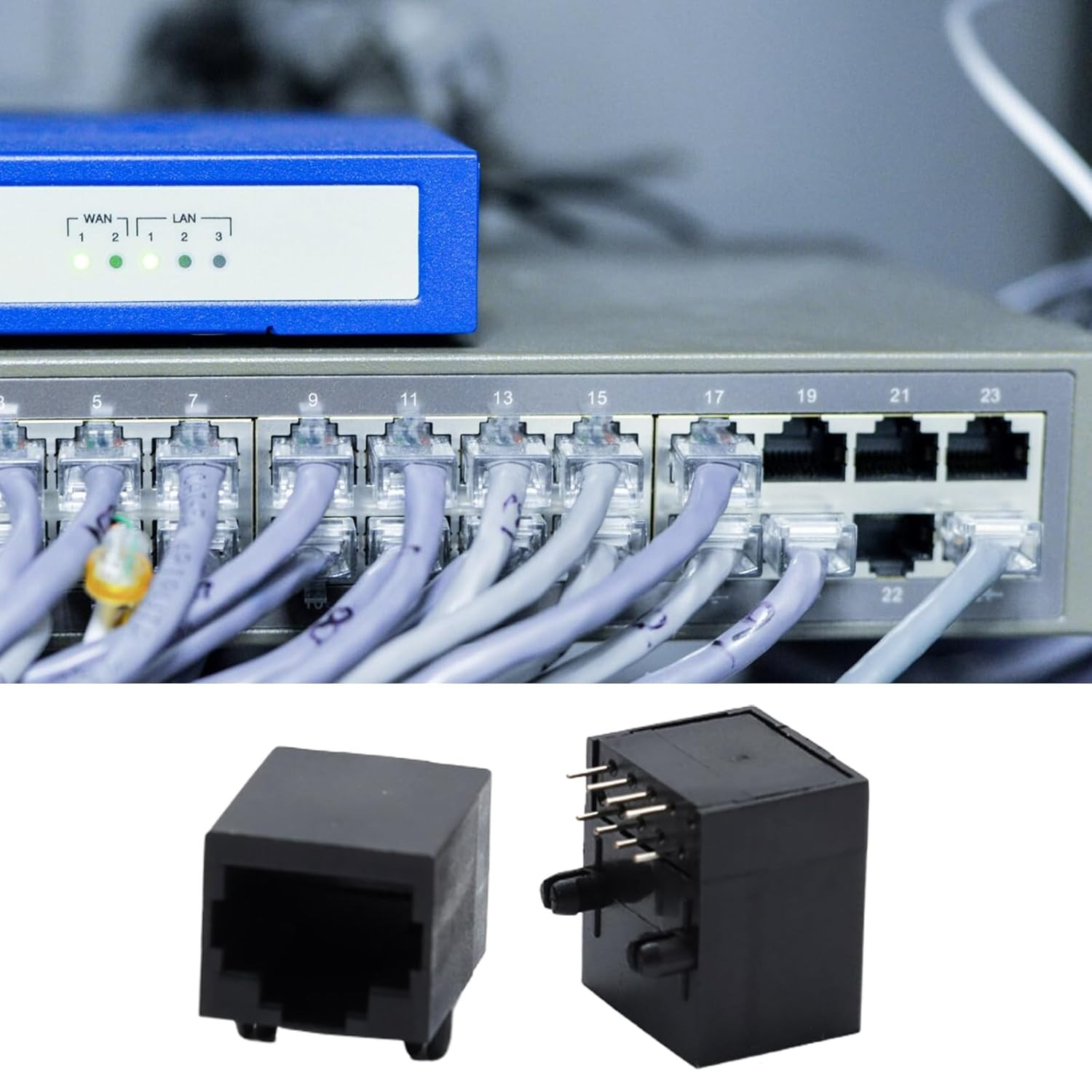 Antrader 30Pcs RJ45 Modular Jack 8P8C 8 Pins PCB Mount Telephone Connector