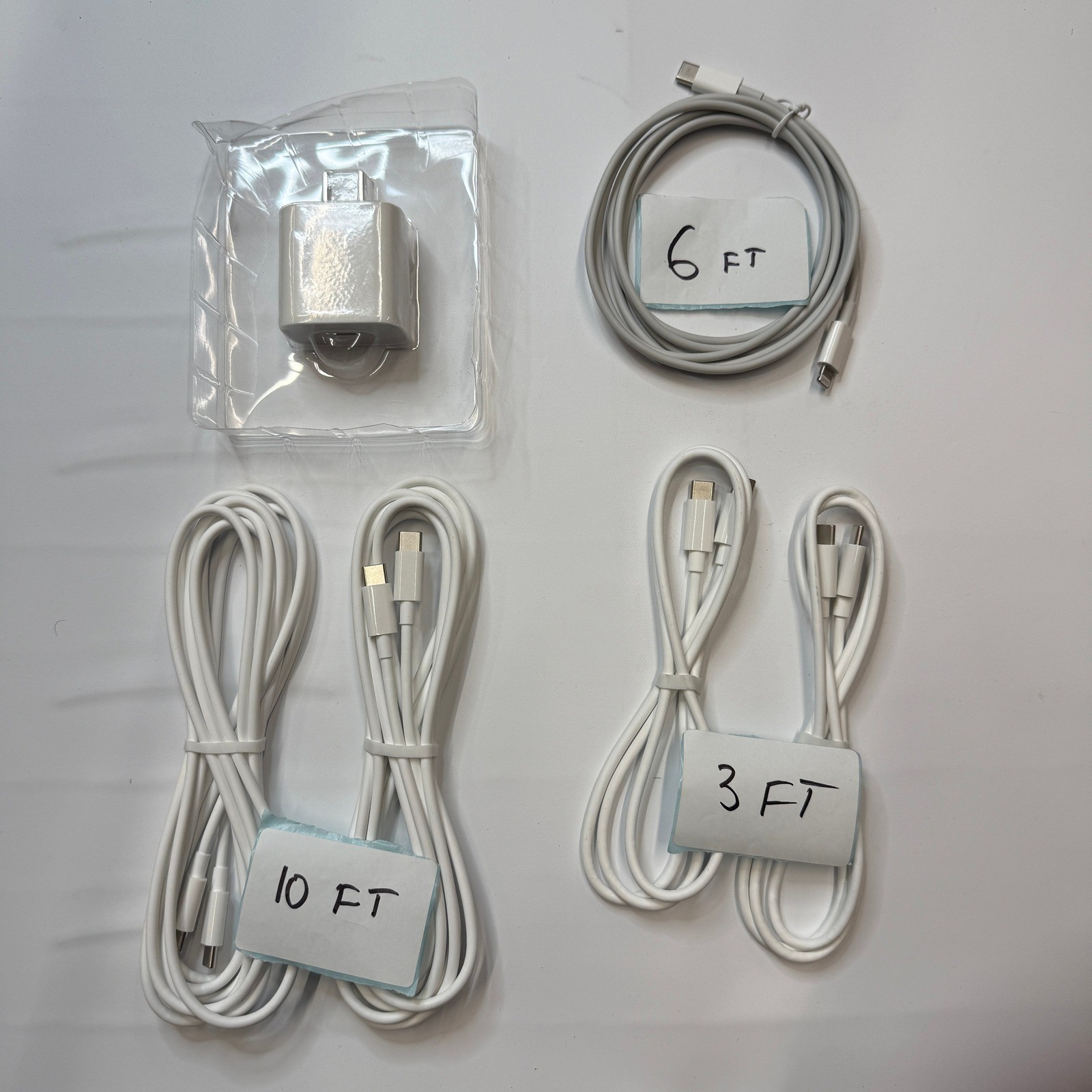 Set of 6 – 5 USB-C to USB-C/Lightning Charging Cables 3ft 6ft 10ft, Wall Adapte