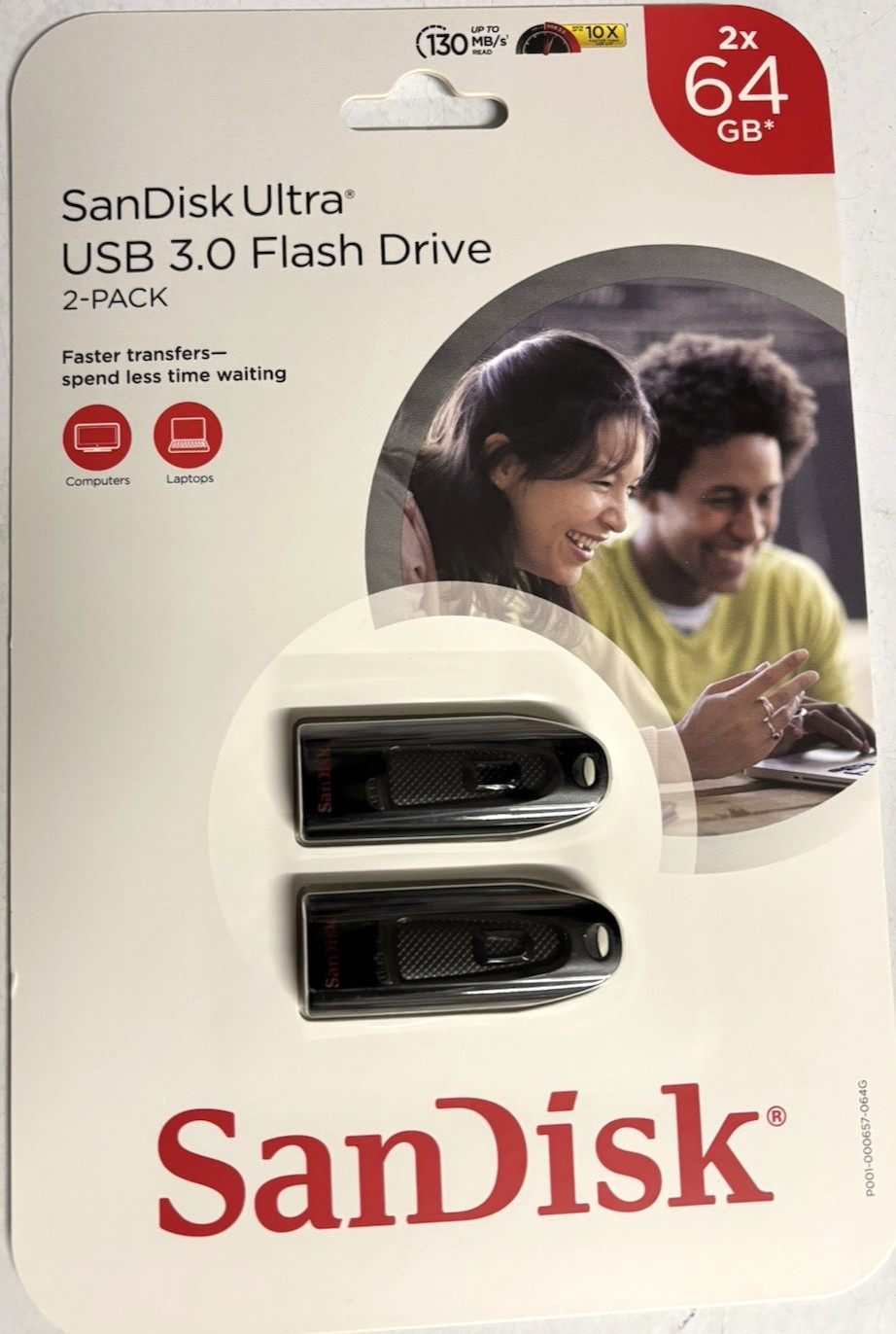SanDisk 64GB Ultra USB 3.0 Flash Drive – Black, 2 Pieces (SDCZ48064GAS162)