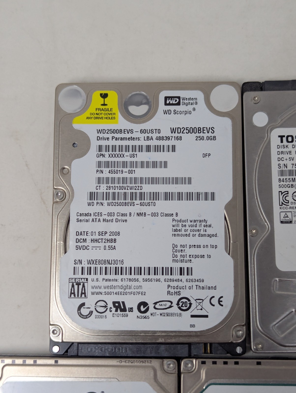 SATA Laptop 2.5 Hard Drive Lot Seagate 1TB 750GB 500GB ST9750420AS WD2500BEVS