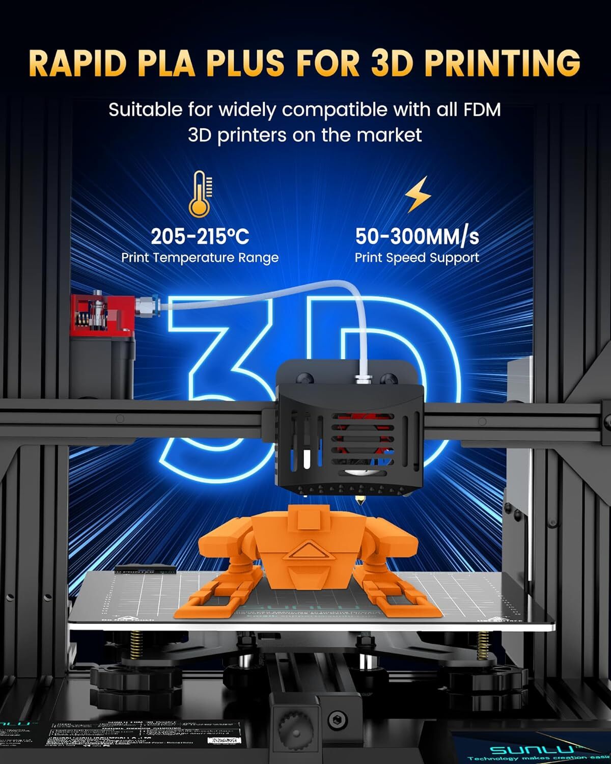SUNLU PLA Plus 3D Printer Filament 1.75mm 1KG Accuracy +/- 0.02mm PLA+ Black