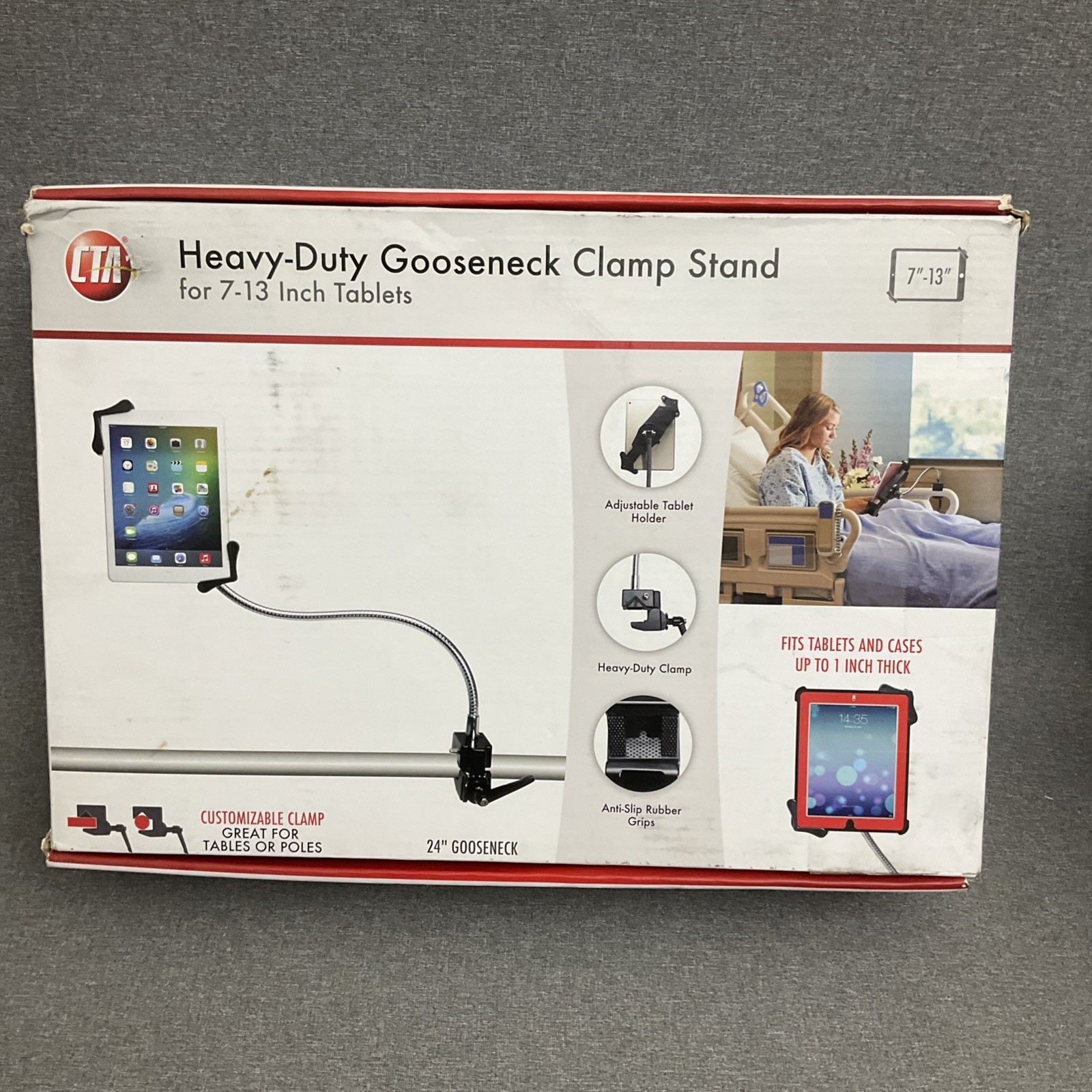 CTA DIGITAL PAD-HGT Tablet Stand HEAVYBDUTY 7-13″ IPAD Clamp Tabletop Rail