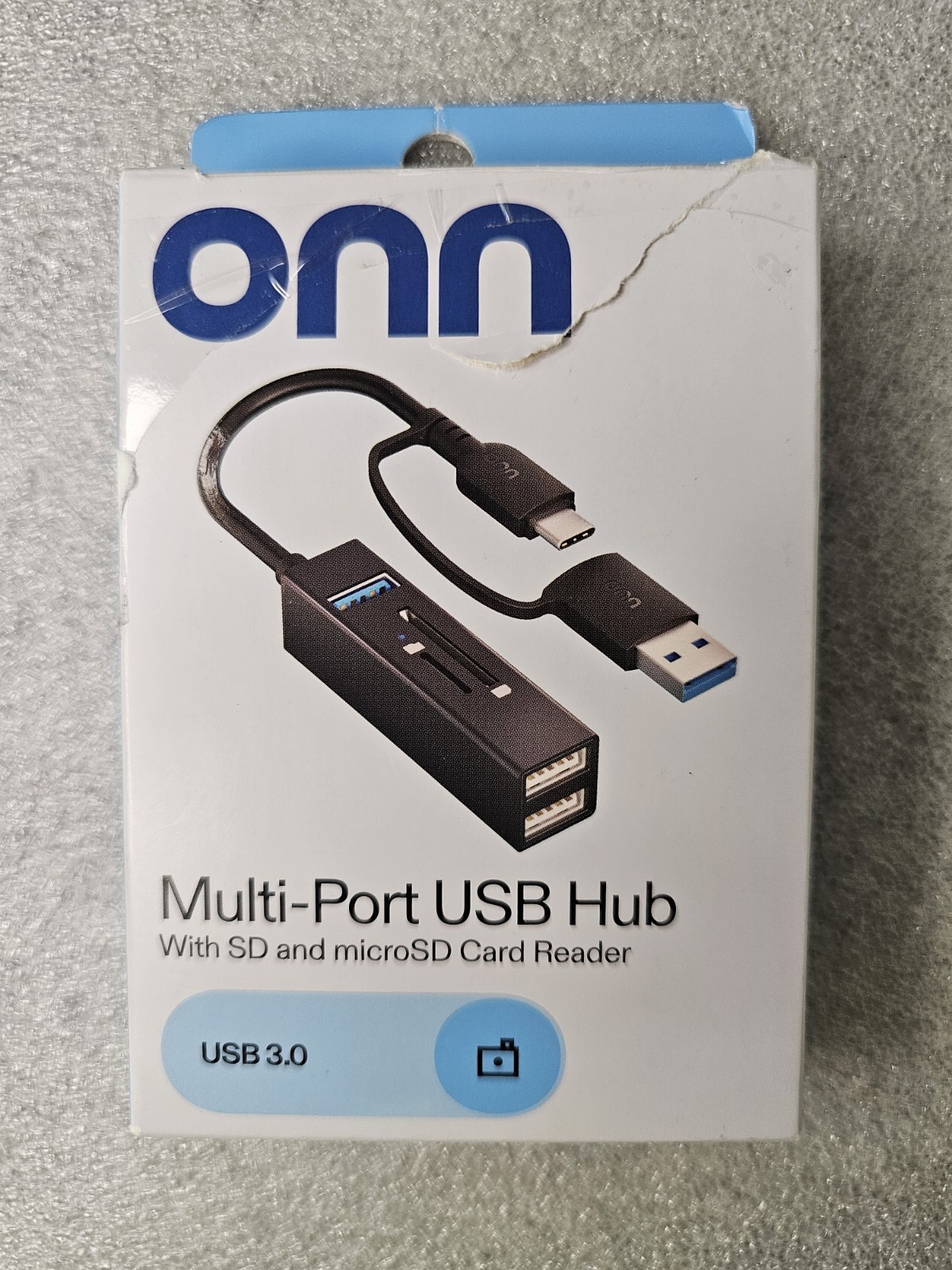 onn 5-Port USB 3.0 Hub SD microSD Card Reader USB-C Adapter for PC Mac Android