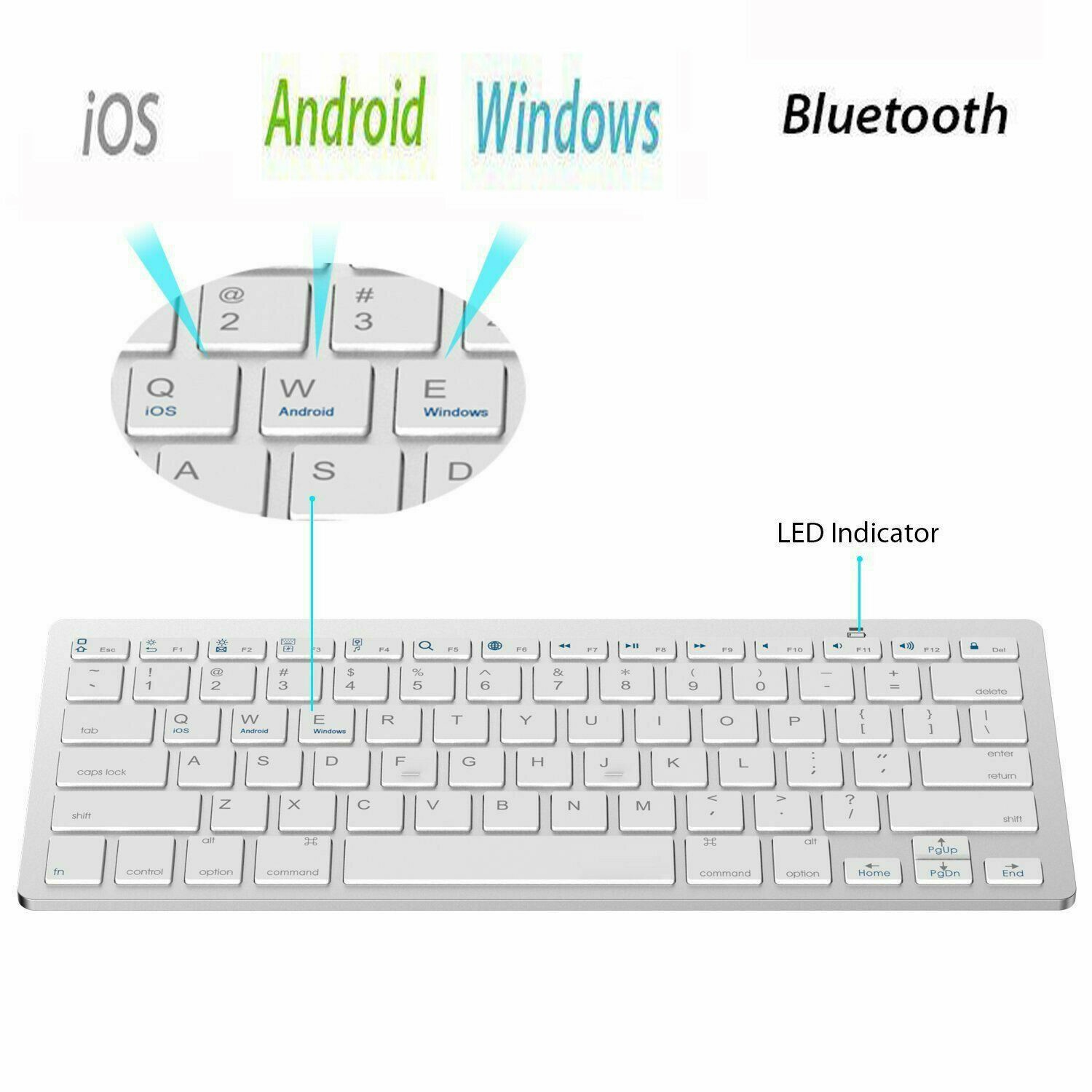 Bluetooth Wireless Keyboard, ABS Wireless, White