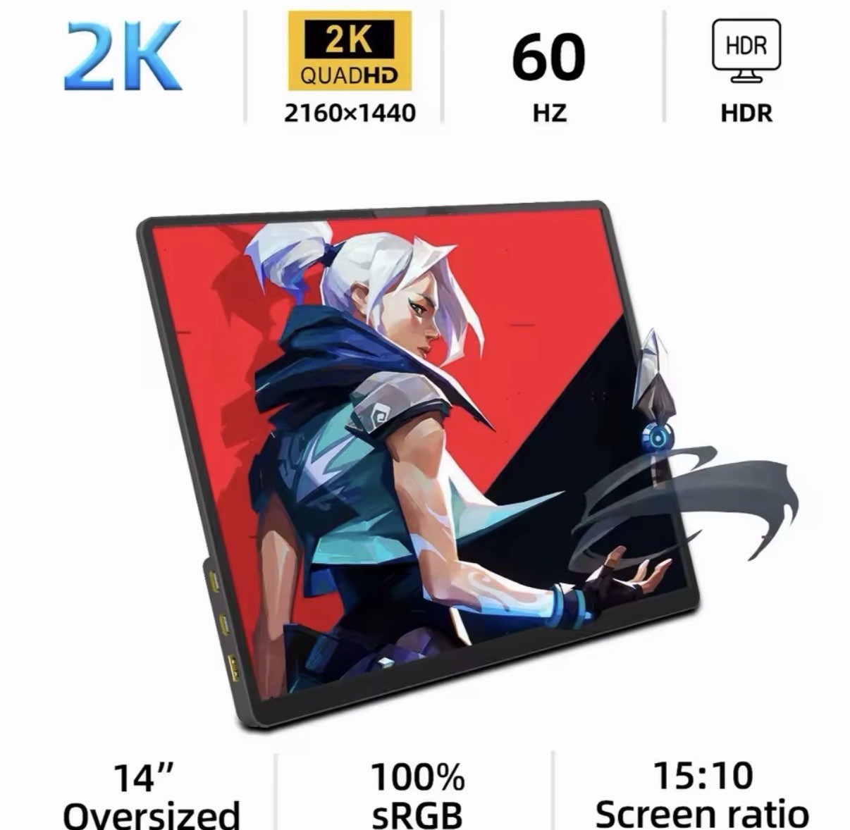 ZSUS 2160*1440 14-inch 2K Portable Monitor 60HZ For Laptop XBox PS4 / 5 Switch