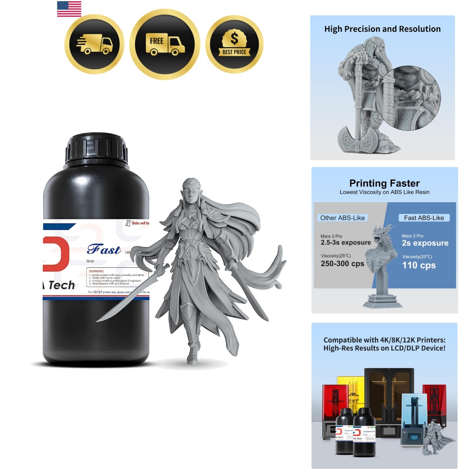 Fast ABS-Like 3D Printer Resin 405nm UV-Curing Non-Brittle High Precision 3D …