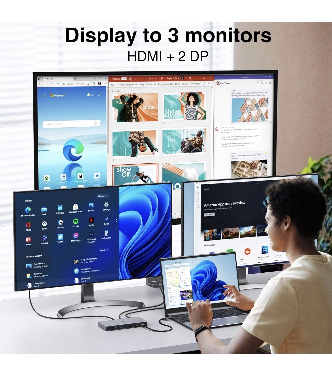 USB C Docking Station, Dual DisplayPort and HDMI Triple Display 3 Monitors