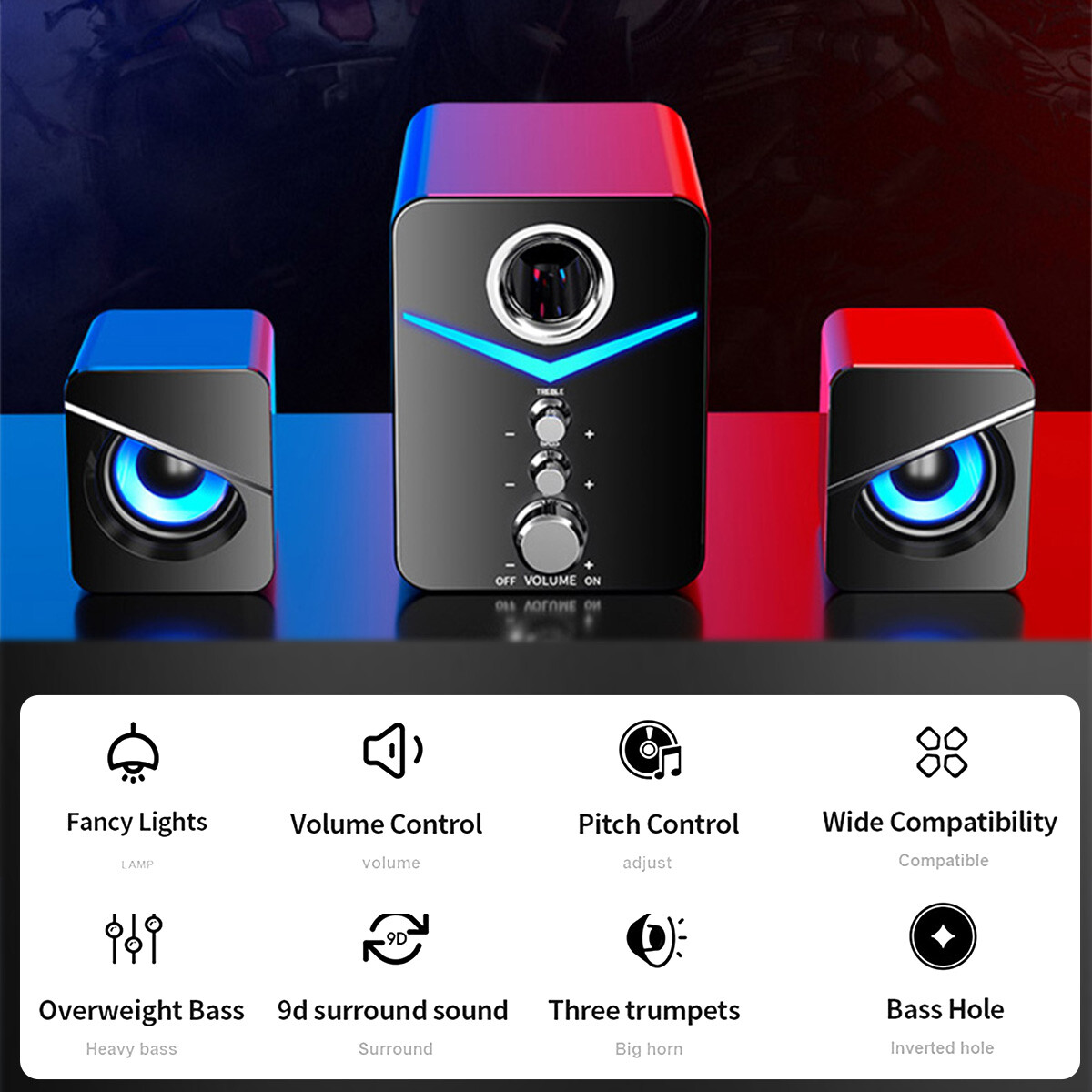 Computer Speakers Surround Sound System Wired PC Speakers Gaming Bass 3.5mm Jack