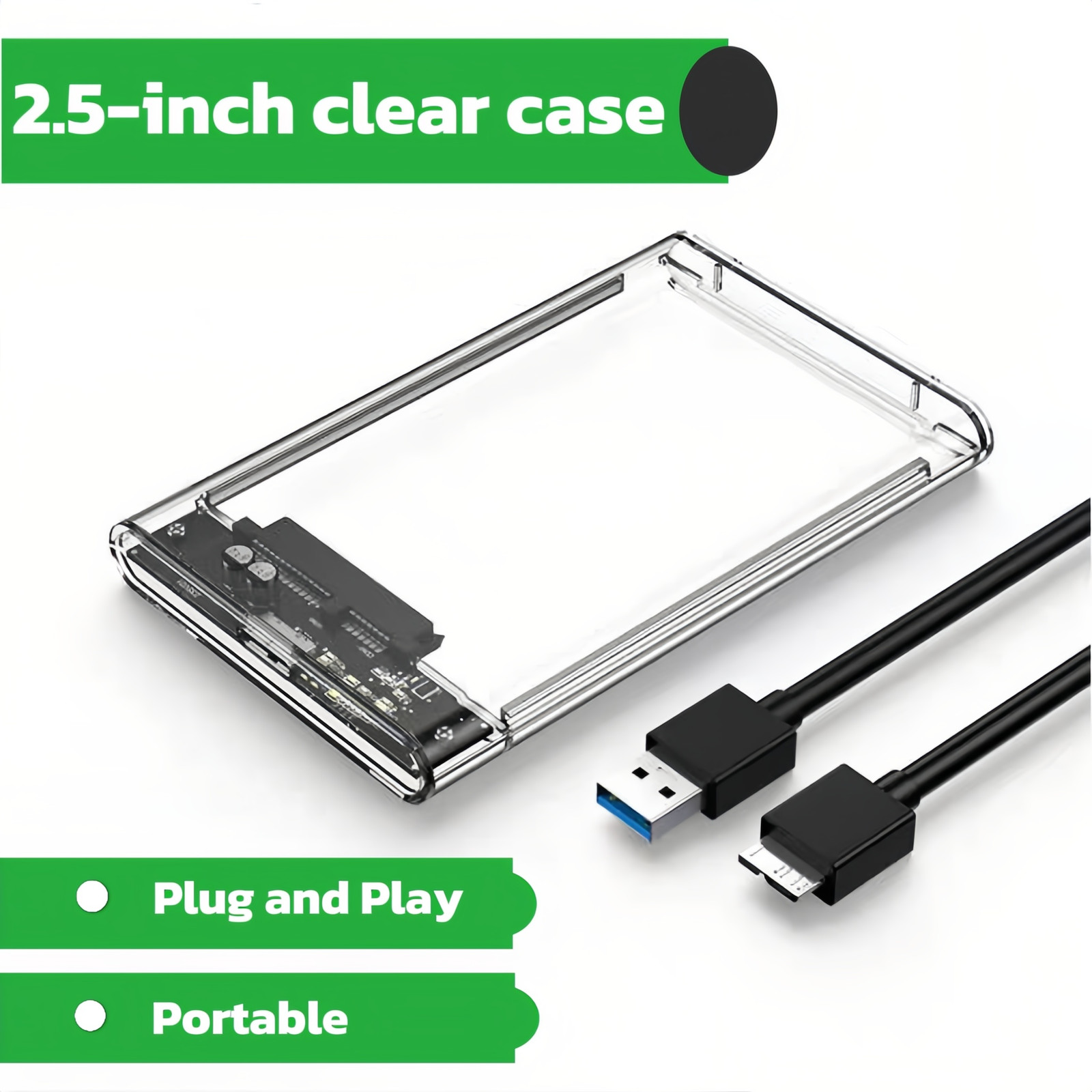 2.5″ USB 3.0 SATA External Hard Drive Enclosure Clear Case for SSD HDD Plug&Play