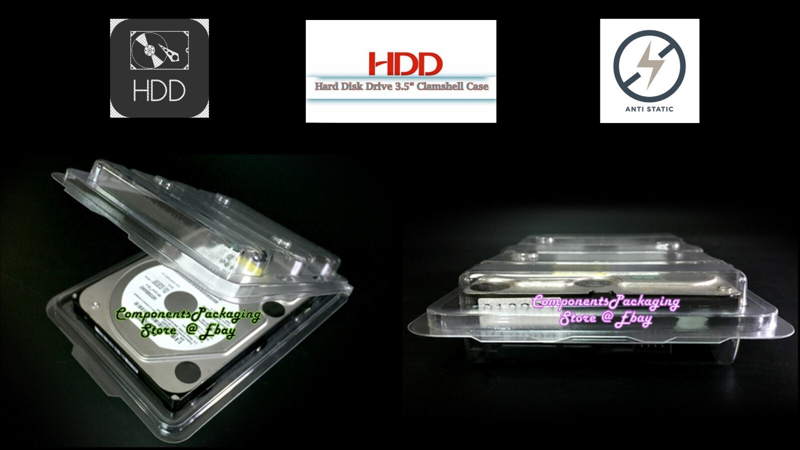 Desktop PC Hard Disk Case Enclosure Plastic Clamshells – Anti Static – Qty 15