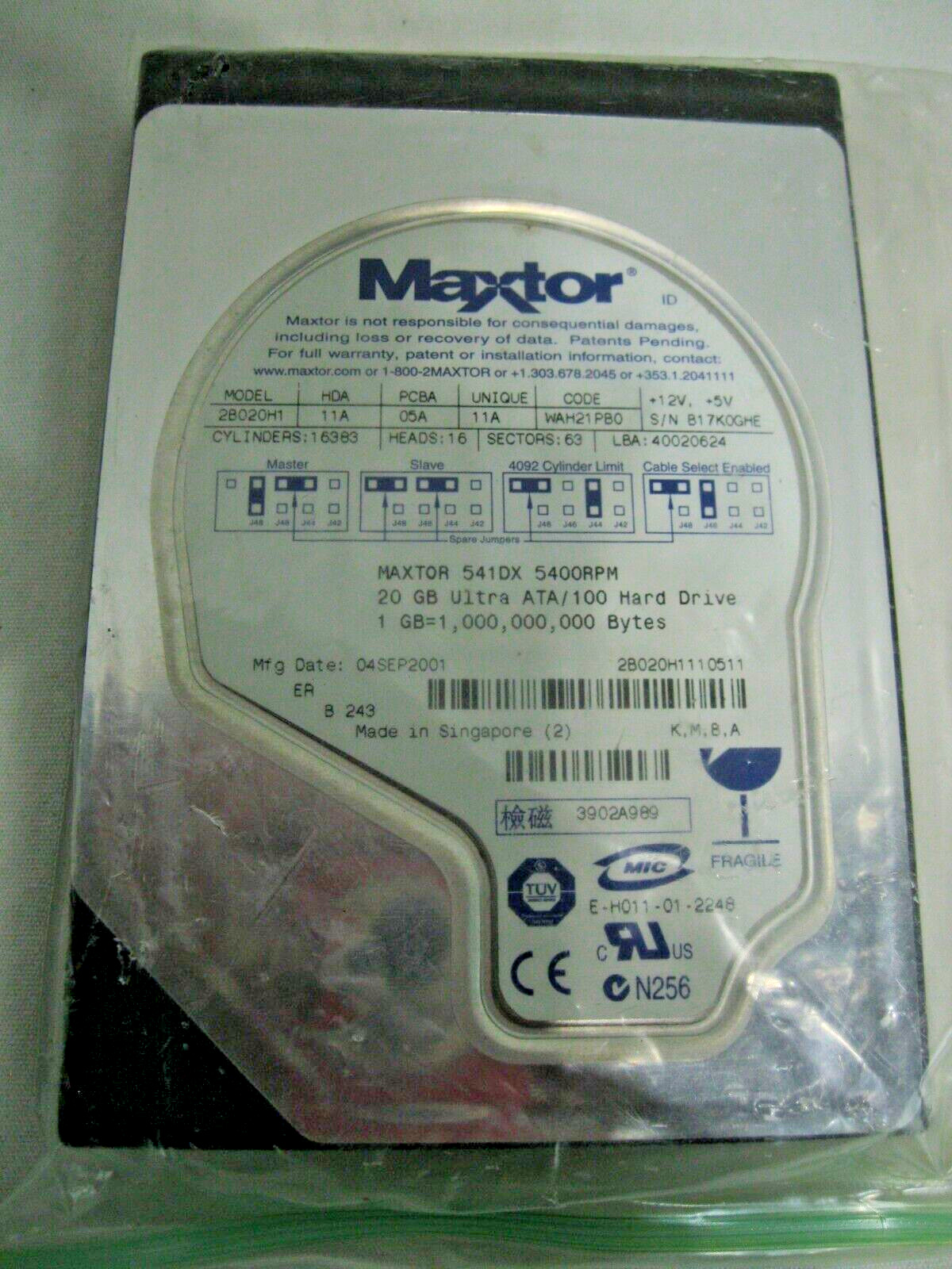 06P5312 – Maxtor 541DX 2B020H1 20.4GB OEM Replacement IDE Drive 10J1696