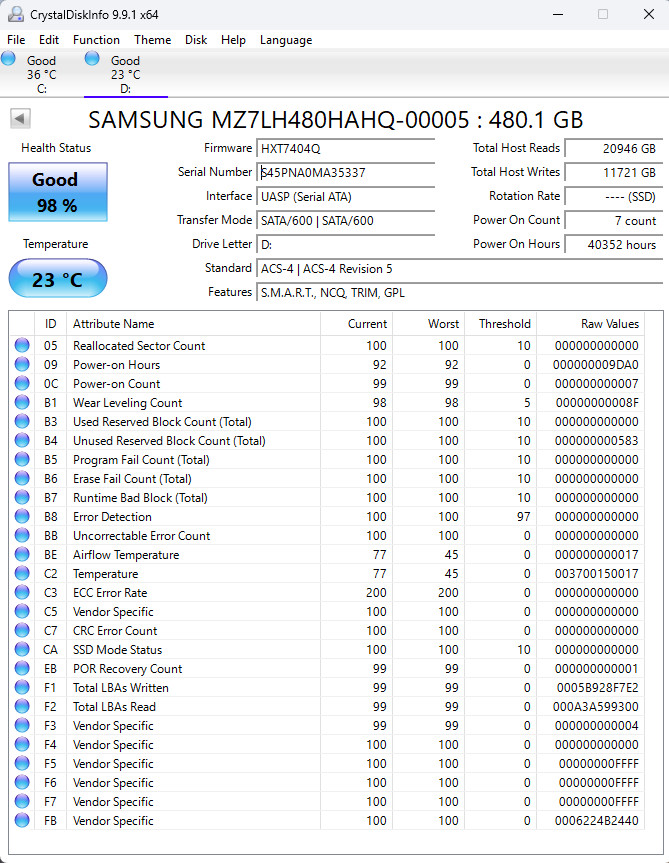 SAMSUNG 480GB Enterprise SSD – PM883 2.5″ SATA 6.0Gbps MZ7LH480HAHQ-00005
