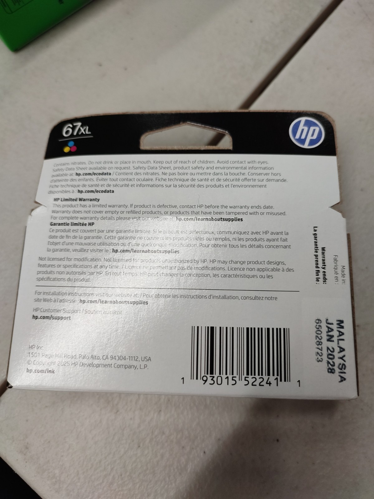 HP 67XL Tri-Color High-Yield Ink Cartridge, 3YM58AN Exp. 1/2028