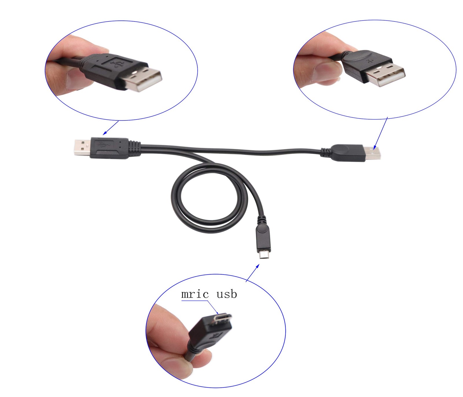 USB 2.0 a Dual Power Micro Cable, USB 2.0 a Male to USB 2.0 a +Micro USB Male Y