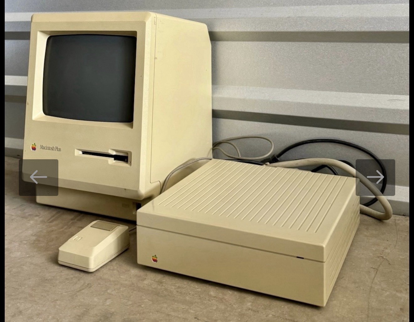 Vintage Apple Macintosh 1MB Computer with Apple 20SC External Hard Drive & Mouse
