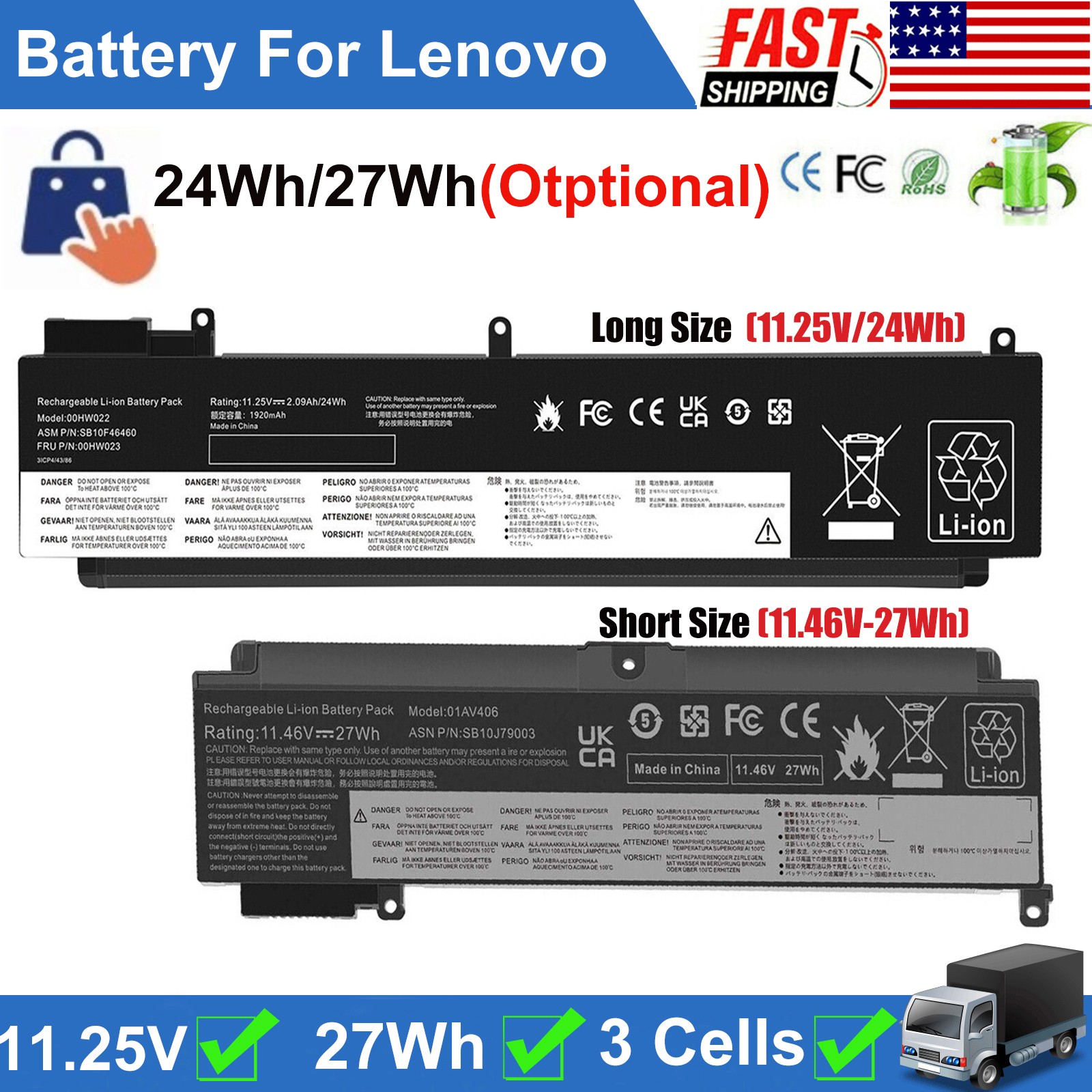 ✅01AV406 Battery For Lenovo Thinkpad T460s T470s 01AV405 00HW022 00HW023 00HW024