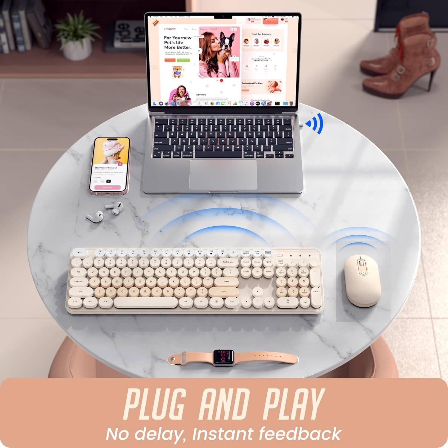 Colorful Computer PC Wireless Keyboard Mouse Combo Full-Sized Silent Typewriter