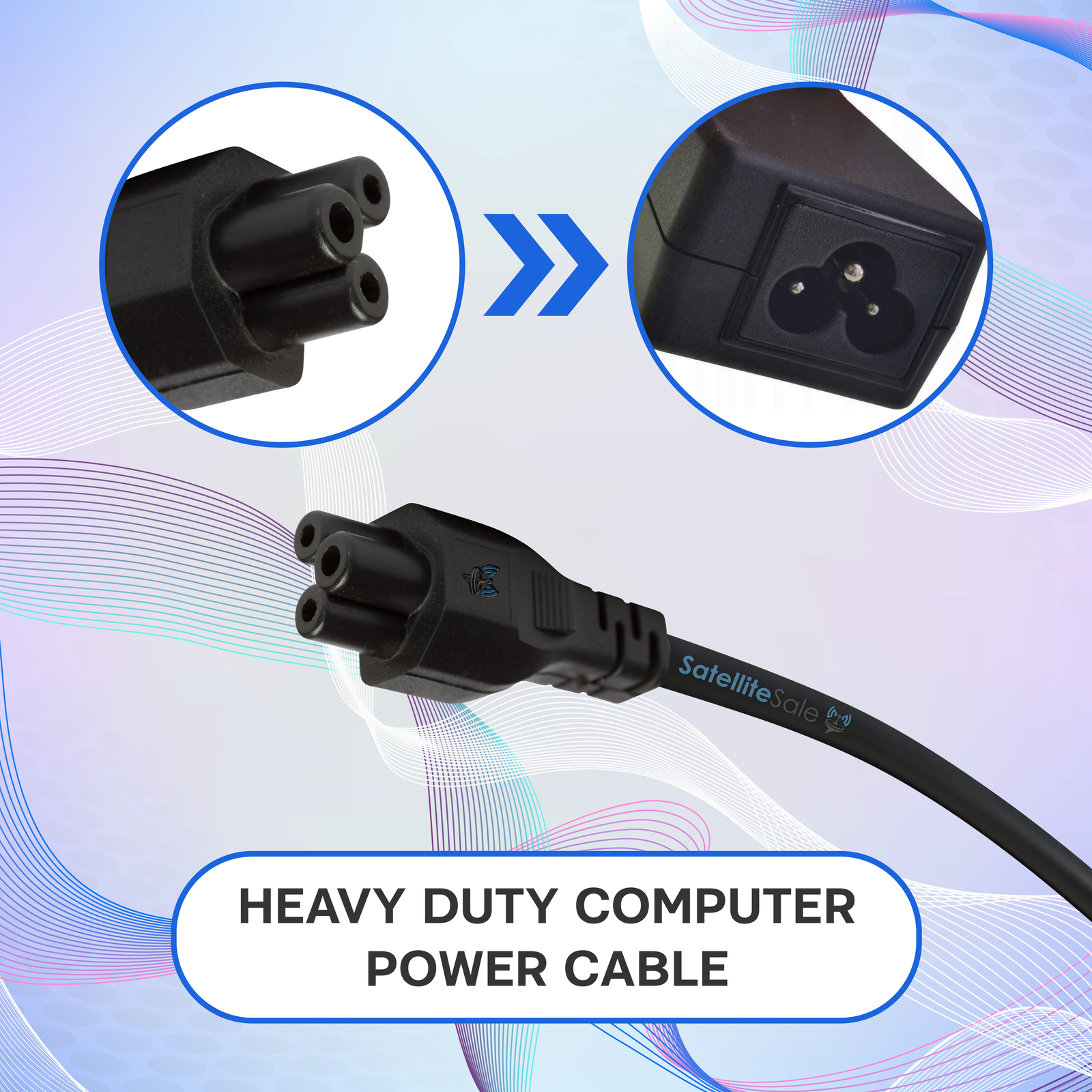 SatelliteSale Heavy-Duty Power Cable Male NEMA 5-15P to Female C5 or C13/C14
