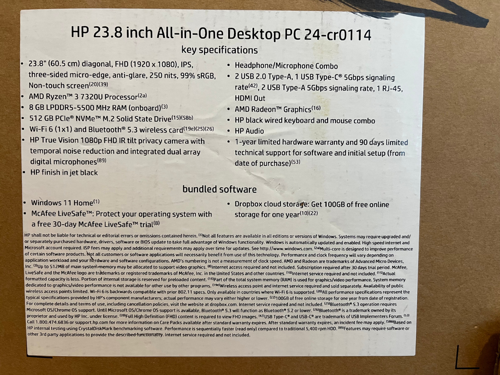 HP 23.8″ All‑in‑One Desktop PC, 8GB RAM / 512GB SSD