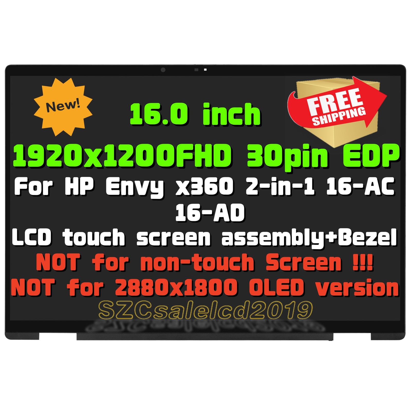 For HP Envy x360 2-in-1 16-AC0023DX NEW LCD Touch Screen Digitizer Display+Bezel