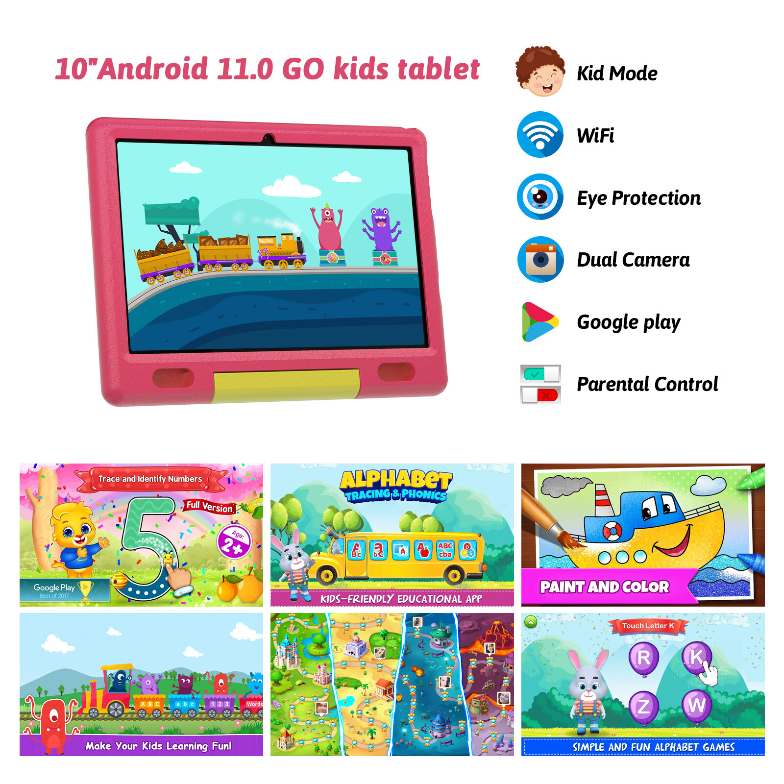 Kids Tablet 10 inch Android 13 Tablets 2+32GB with Shockproof WIFI PC Touchscree