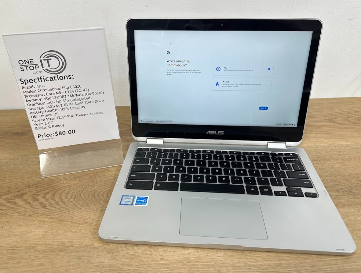 ASUS CHROMEBOOK FLIP C302C | CORE M5-6Y54 | 64 | 4GB | Intel HD 515 | 2017