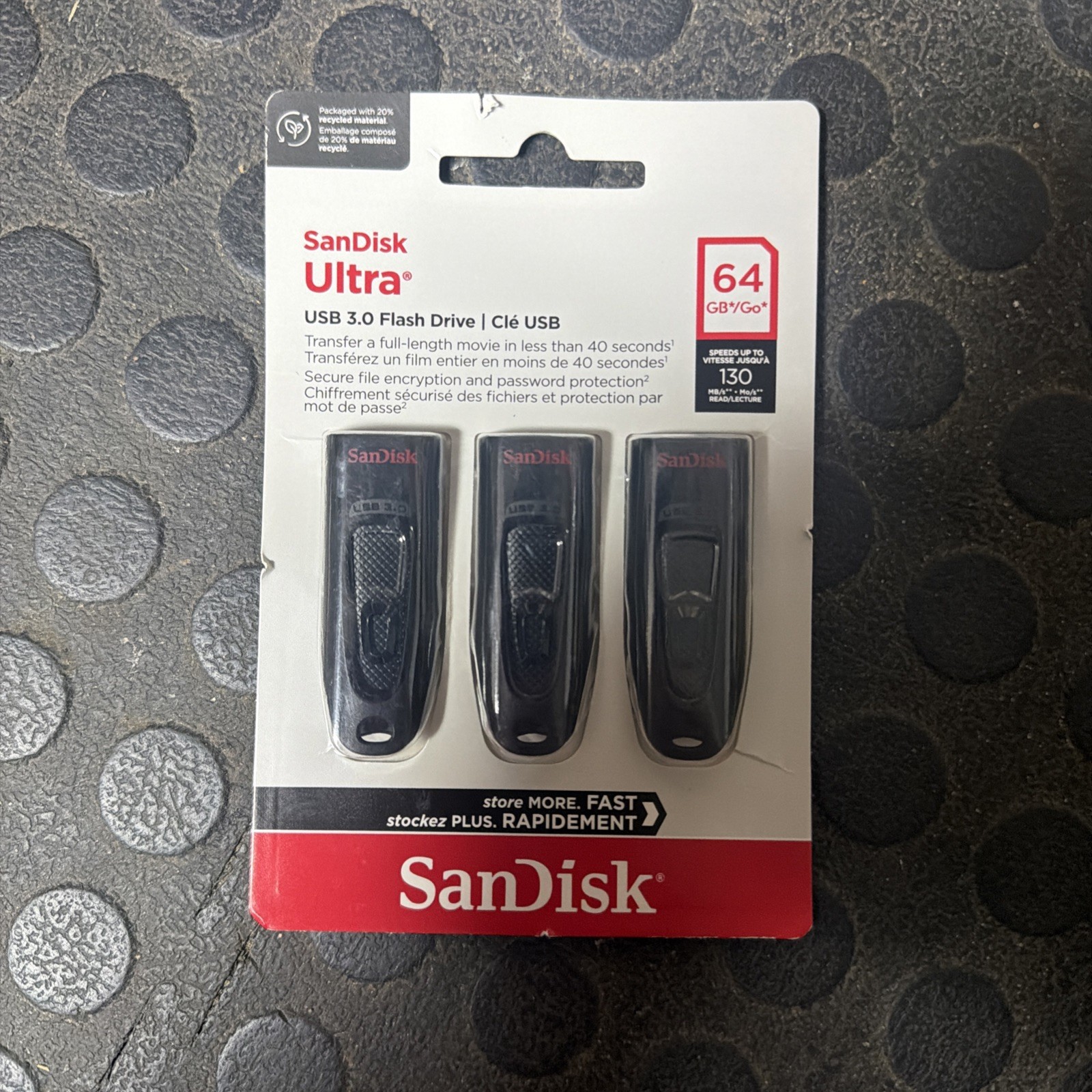 SanDisk Ultra 64GB USB Flash Drive USB 3.0 up to 130MB/s Read – Pack of 3 Triple