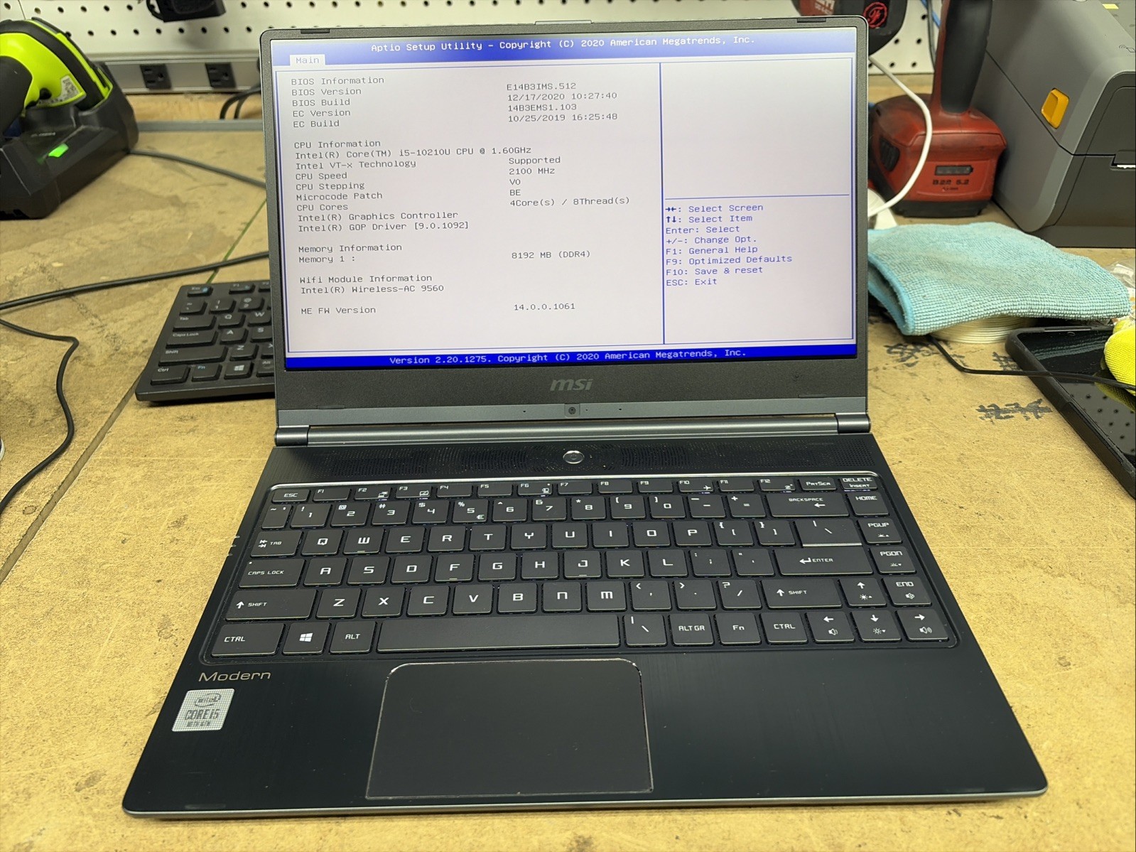 MSI Modern 14 MS-14B3 i5-10210U 1.6GHz 8GB RAM No SSD/OS