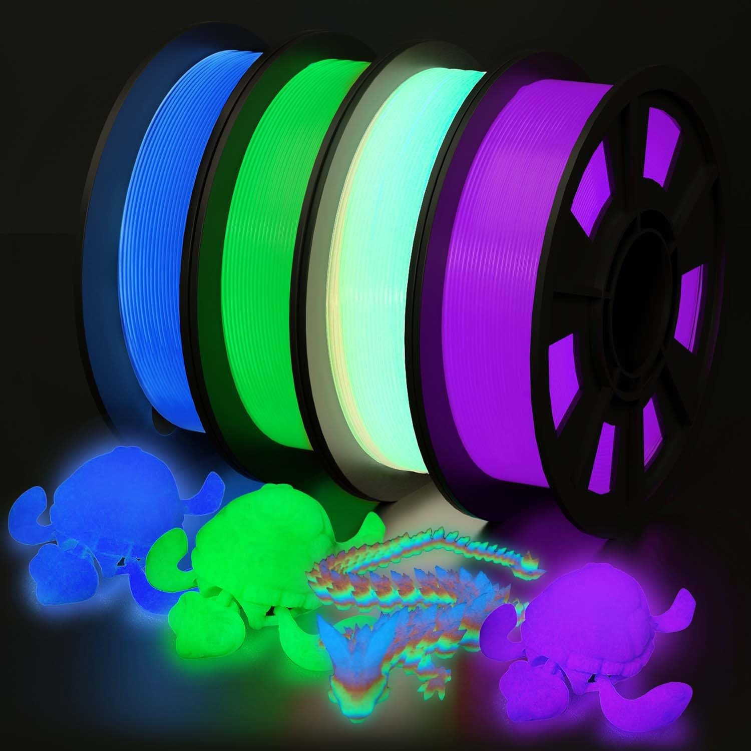 3D Printer Filament Bundle, Glow in the Dark Filament Multicolor, Green, Blue, P