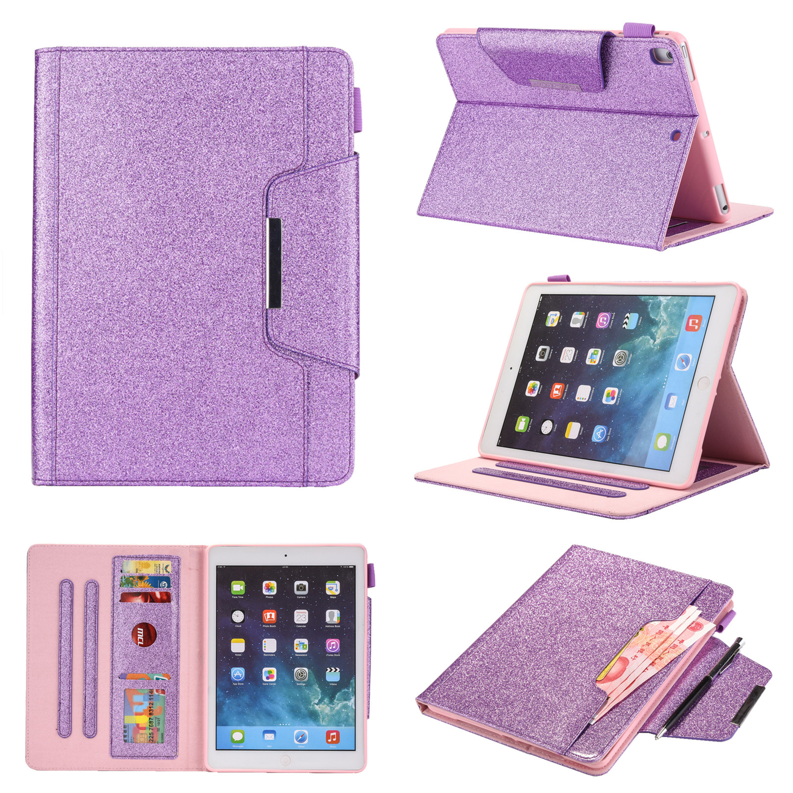 Smart Pocket Wallet Stand Case Cover for iPad 5 /6th/7th/8th/9th/10th Generation