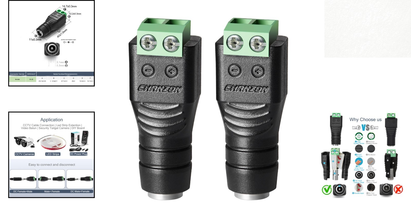 Reliable 12V 5.5mm x 2.1mm Barrel Plug Adapters – 10 Pcs for Security Use