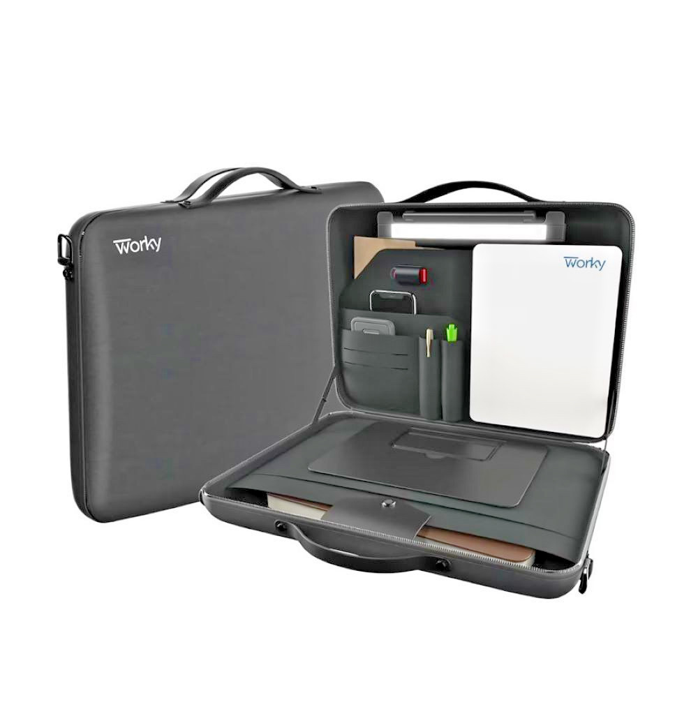 Worky Office 12-in-1 Everywhere Portable Briefcase Workstation Laptop Bag, Black